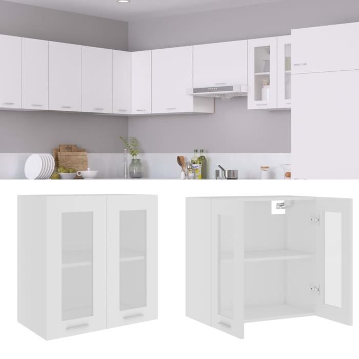 388®DECO- Meuble haut de Cuisine - SOLDE Armoire en verre suspendue Blanc 60x31x60 cm Aggloméré BON60 x 31 x 60 cm