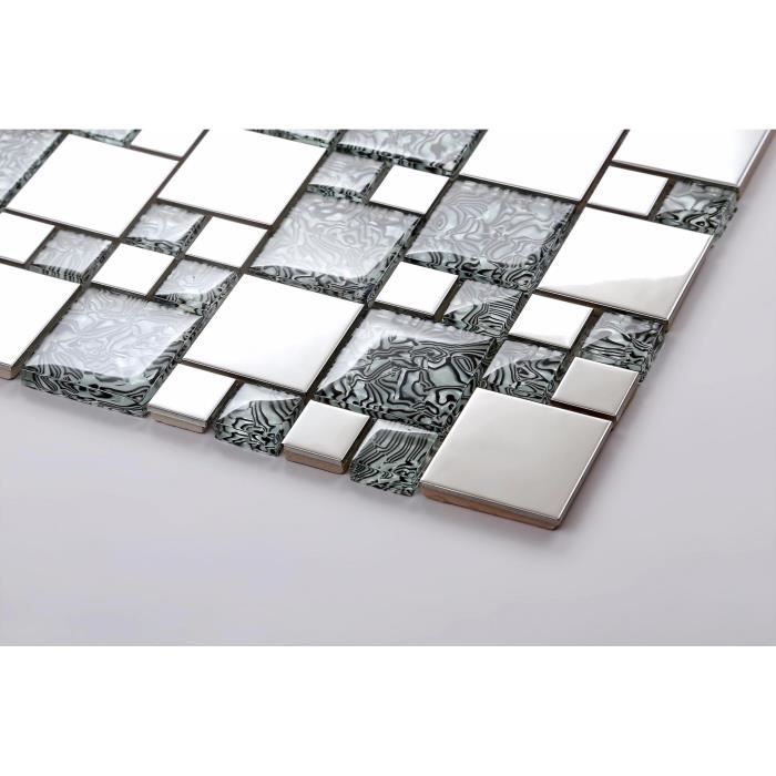 Carrelage mosaïque en verre et acier inoxydable. Gris, Argent. Offre proposée pour l'achat d'un petit échantillon (MT0132)