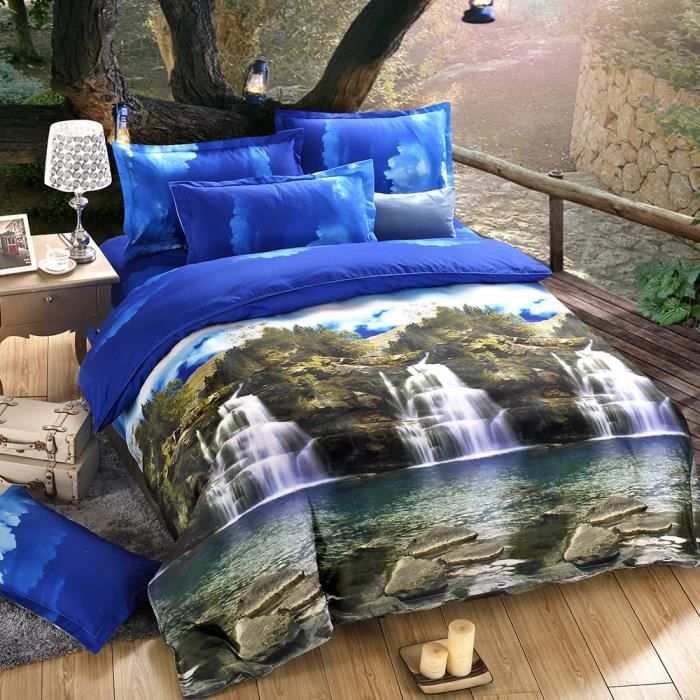 4pcs 3D housse de couette drap de lit 2 taies d'oreillers ...