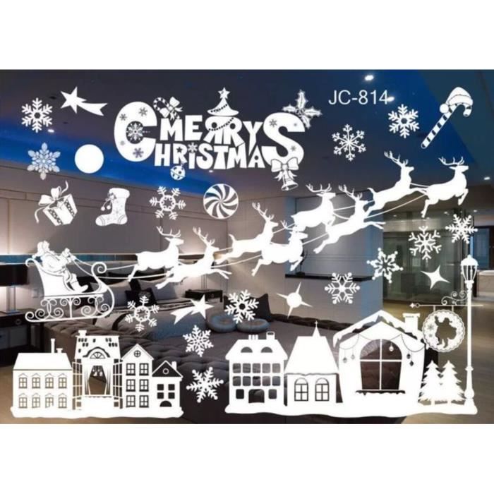 Stickers Noël Fenêtre électrostatiques - Lot 244 Pièces, Motifs Flocons, Sapins, PVC Réutilisable, Blanc