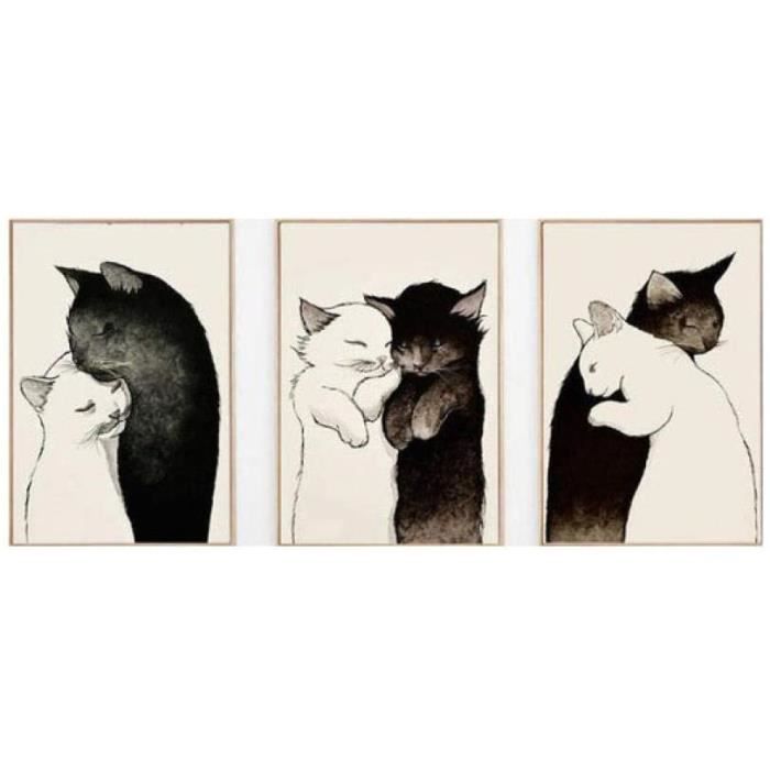 Art Scandinave Mignon Noir Et Blanc Chaton Couple Decoration Peinture Toile Tableau Murale Art Moderne Salon 3x30x40cm 5760 Cdiscount Maison