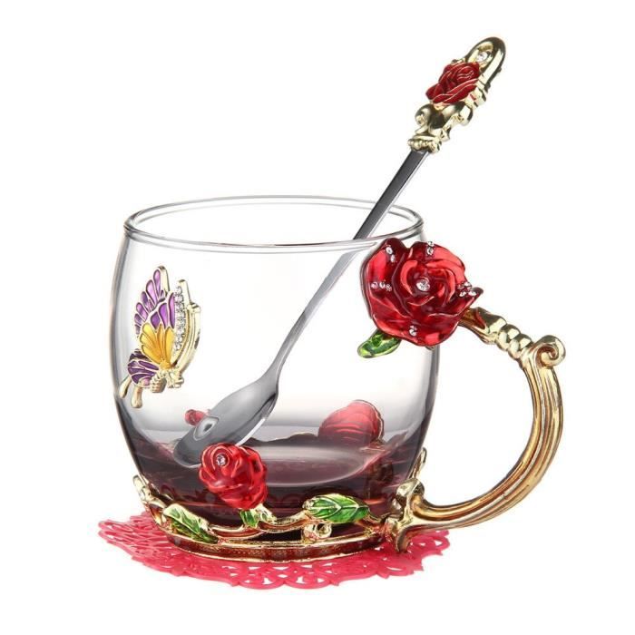 Tasses,Tasse à thé en cristal émail Rose rouge bleu,tasse à café fleur  peinte Rose,gobelets d'eau en verre - Type Red Short - Cdiscount  Puériculture & Eveil bébé