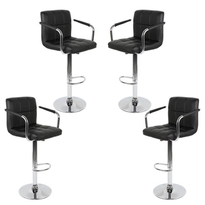 4Pcs Tabouret de bar Noir Chaise avec accoudoirs réglables Hauteur de siège: 625 - 825 cm