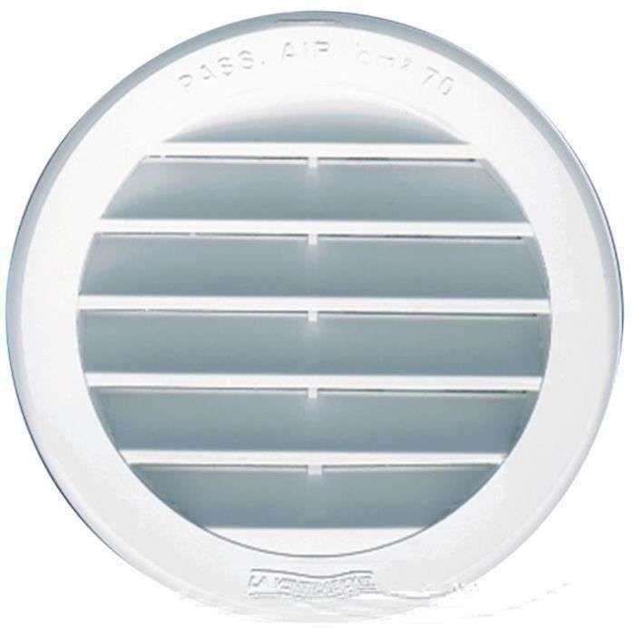 Grille ventilation ronde à encastrer avec moustiquaire - AUTOGYRE - Diamètre 128 mm - PVC blanc