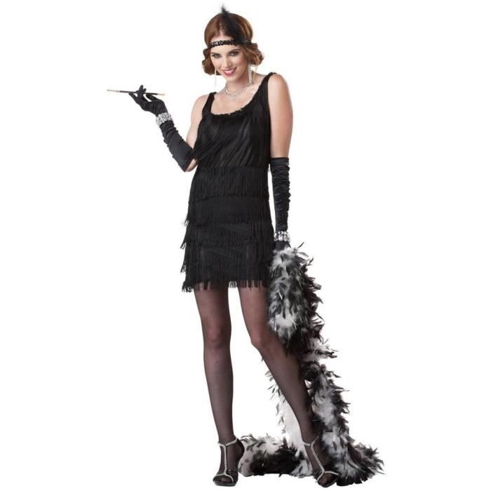 Déguisement Charleston - California Costume - Lady Cabaret - Robe à franges noire - Pour femme adulte
