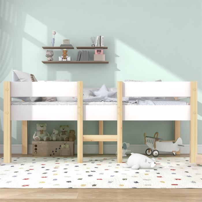DRIPEX Lit Enfant 90x190 cm pin massif Lit maison mi-hauteur