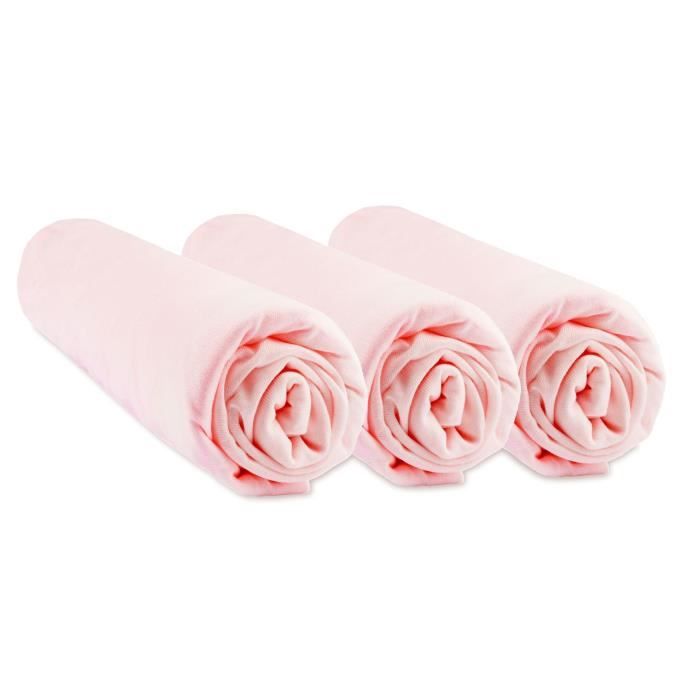 Lot 3 Draps housse 70x140 cm - EASY DORT - Bambou Hypoallergenique Extensible - Rose - Respirant