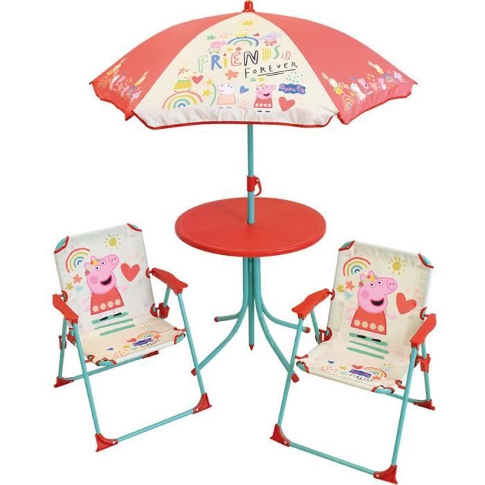 FUN HOUSE Peppa Pig Salon de jardin - 1 table H.46xø46cm, 2 chaises H.53xl.38,5xP.37,5 cm et 1 paras