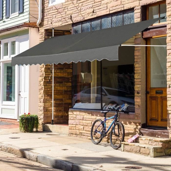 GOPLUS Store Banne Manuel Rétractable 4x12M en Aluminium-sans Perçage-Hauteur Réglable 2-3M-Auvent Banne de Balcon sur PiedGris