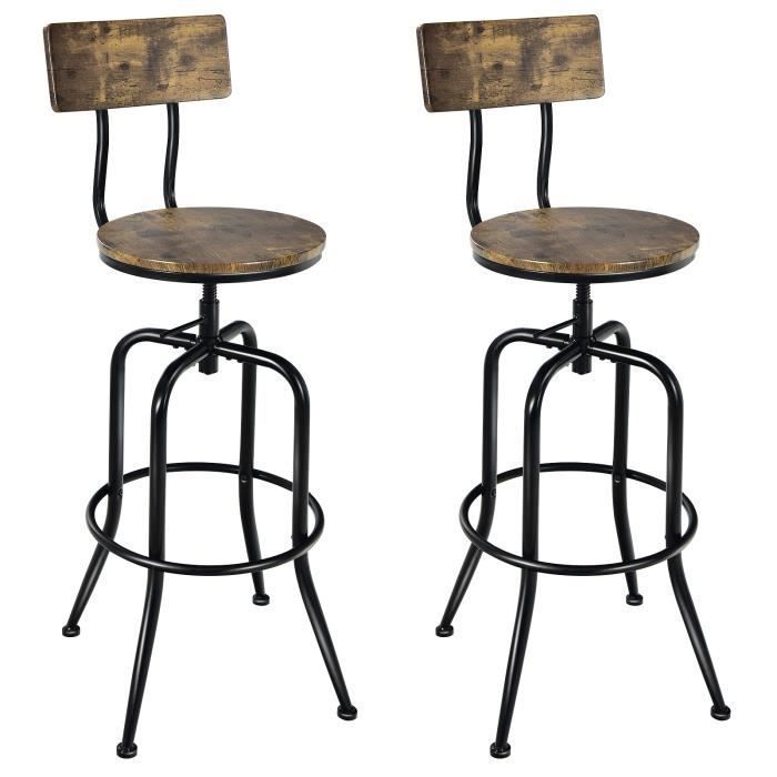 GOPLUS 2 Tabourets Pivotants de Bar en Métal Vintage-Hauteur Réglable 69-76CM Charge 150KG-Dossier&Repose-pieds en Forme dArc