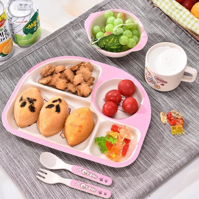 Ensemble De 5pcs Service De Vaisselle Enfant Table Set Repas Assiette Bambou Bebe Rose A Cdiscount Pret A Porter