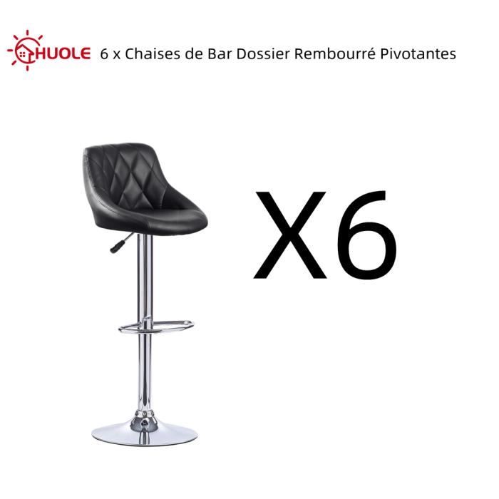 HUOLE 6 x Chaises de Bar Dossier Rembourré Pivotantes et réglables en Hauteur 53 cm - 73 cm Noir
