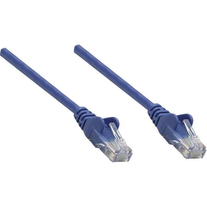 Câble de raccordement réseau Intellinet Netzwerkkabel Cat6a S/FTP Kupfer LS0H RJ45-Stecker/RJ45-Stecker 0,5m blau 350723