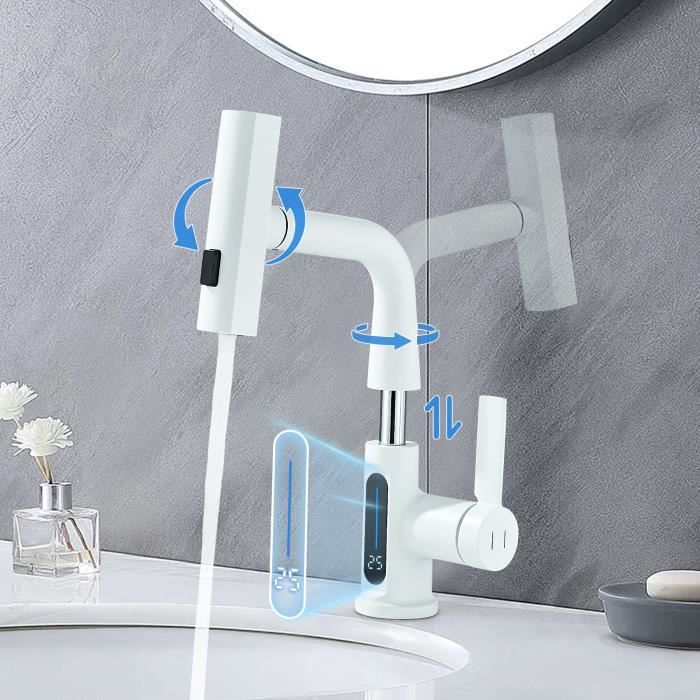 JULLYBATHEVY Mitigeur de Salle de Bain Blanc Robinet de Lavabo avec Douchette 360° Extractible et Les trois Modes D’écoulement