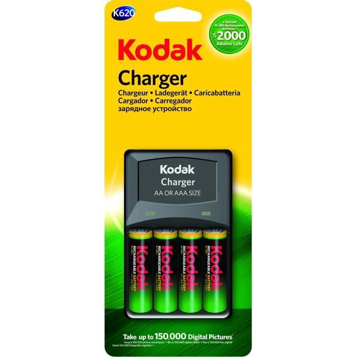 KODAK - Chargeur de piles AA/AAA + pack de 4 piles AA