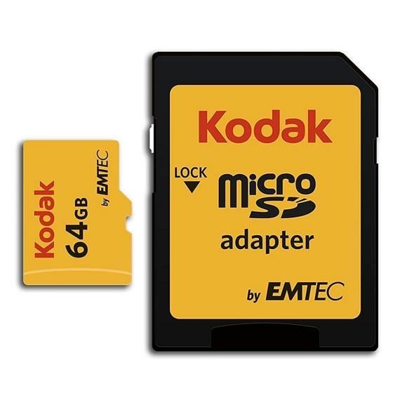 Carte microSDXC Kodak 64GO avec adaptateur classe 10 - U3