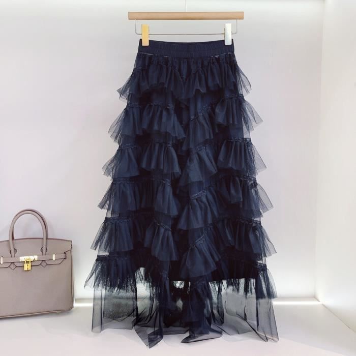 Treutoyeu Jupe longue noire en dentelle patchwork pour femme jupe en tulle gonflee jupe taille haute jupes black C3462 Blanc Cdiscount Pret a Porter