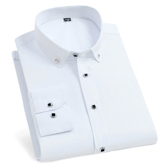 Chemise-chemisette,Chemise à manches longues avec boutons de manchette français pour hommes,chemise rayée,chemises - White[C3032]