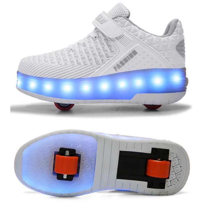 Unisex Enfants LED Chaussures avec roulettes Chaussures de Sport 7 Couleurs Clignotant Gymnastique Sneakers Rétractable Technique Skateboard Mode Baskets de Garçon et Fille 