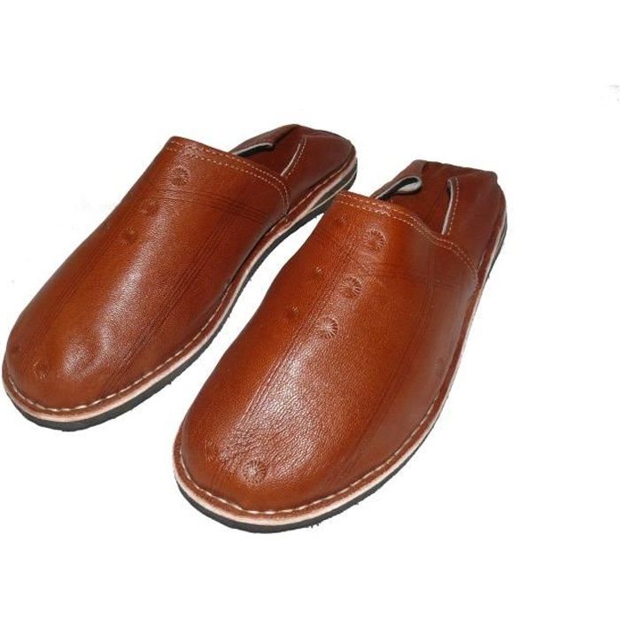 Babouche Marocaine cuir n1 cousues chaussure chausson pantoufle 