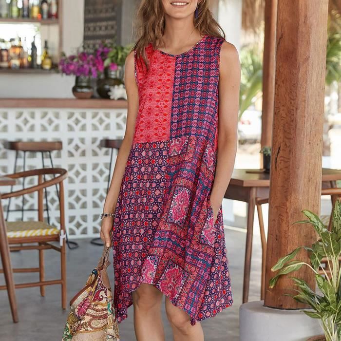 Robe d'été en coton rose décontractée style chic