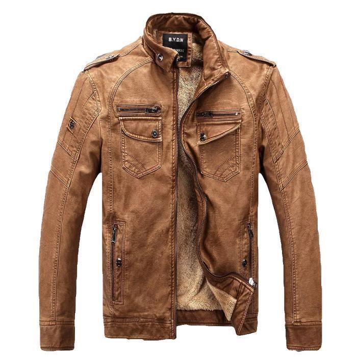 Veste pu cuir Homme de Marque Luxe uni en plus de velours Veste