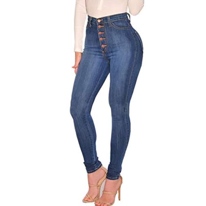 Pantalon Femme Jean Large Femme Taille Haute Elastique Pull On