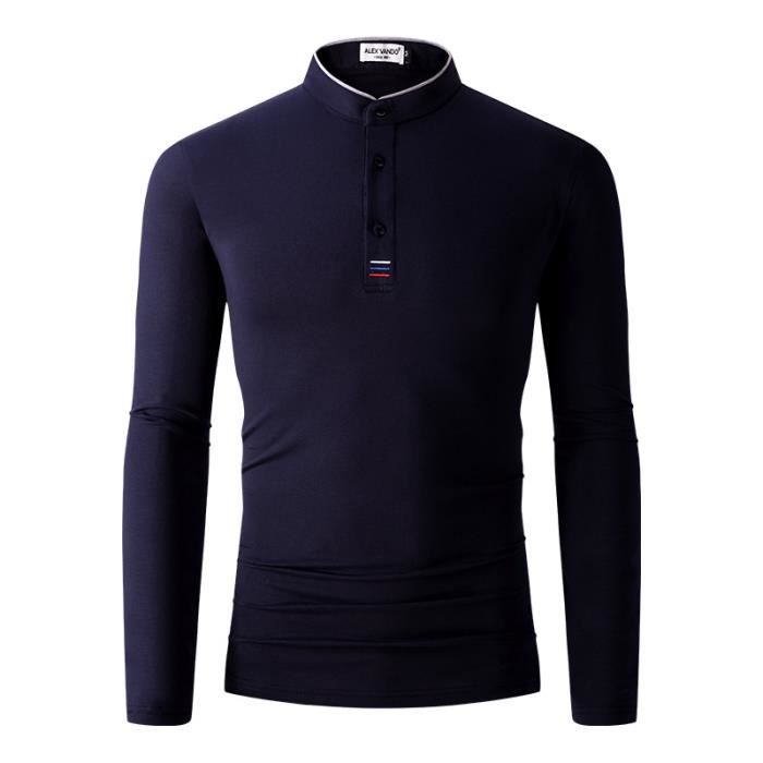 Chemise Polo Shirt Business Casual Manches Longues en Coton pour Homme