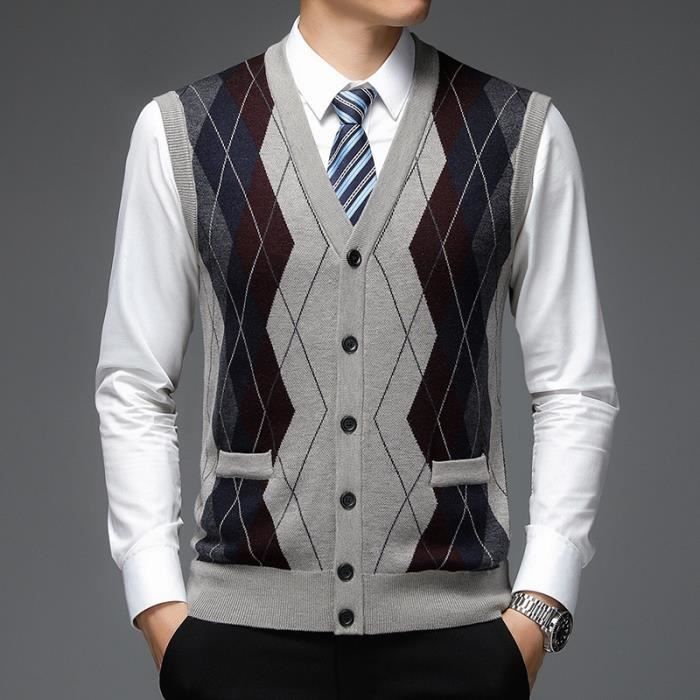 Gilet de Costume Homme Chassique Motif Argyle Col V Coupe standard