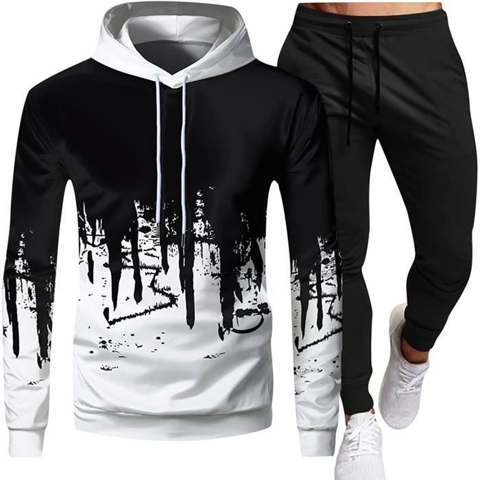 Survêtement Homme Ensemble Jogging Sportif - Activewear - Blanc - Manches  longues - Respirant - Indoor