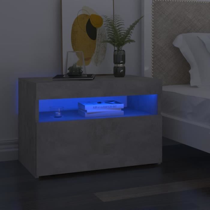 Lot de 2 Tables de chevet LED Table de nuit+ 1 étagère ouverte Armoire de Rangement pour Chambre-Salon 60x35x40cm Gris MTC242