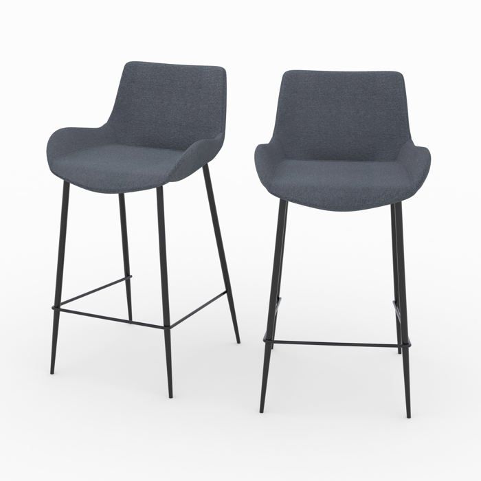 Lot de 2 chaises pour îlot central en tissu gris 65 cm - Pirata - Maison Pavane