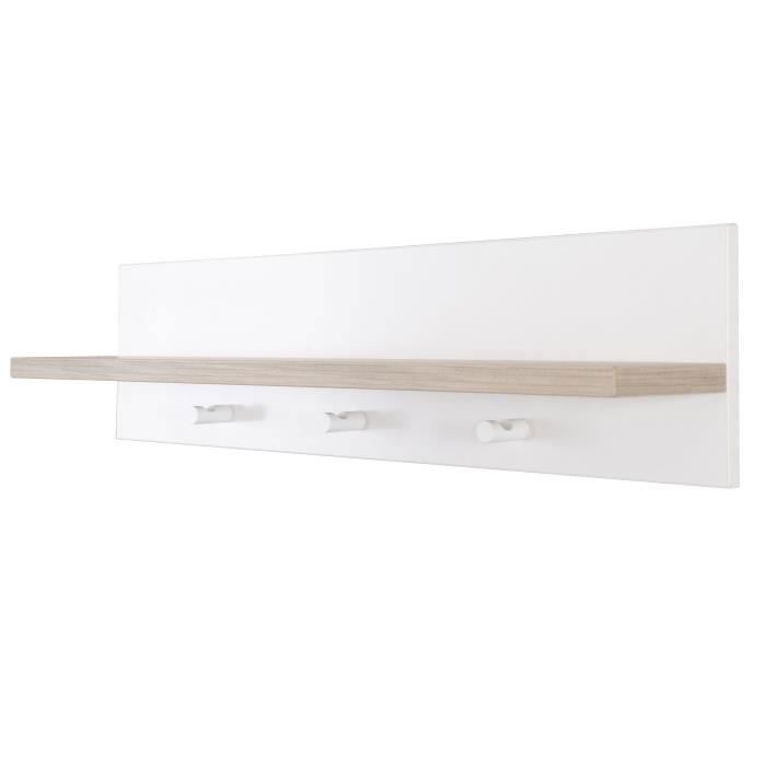 ROBA Porte-Manteau Murale en Bois Moritz à 3 Crochets et 1 Étagère - Blanc/Luna Elm