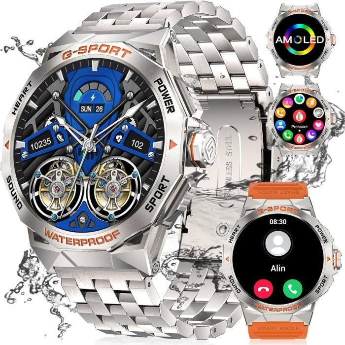 Montre Connectée Homme Avec Appels Bluetooth 1.96’’ Militaire Smartwatch Moniteur Fréquence