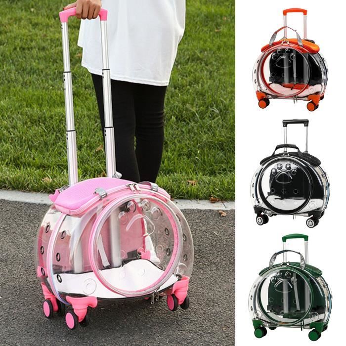 Comparer les prix de Valise à roulettes pour animaux de compagnie Trous d'aération transparents Roues silencieuses Chats Chiens Sac à dos pour le voyage