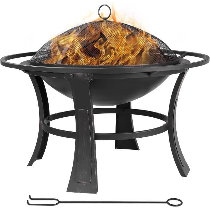 Xbro Brasero De Jardin 89 Cm Avec Grille De Cuisson Et Tisonnier - Chauffage Et Barbecue 2 En 1 - Acier Résistant - Noir