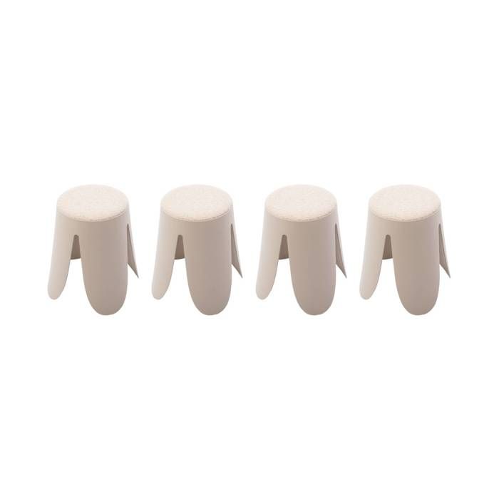 Set de 4 tabourets empilables. beige. bouclette texturée. NIKI. Ø30 / 44 x H46cm