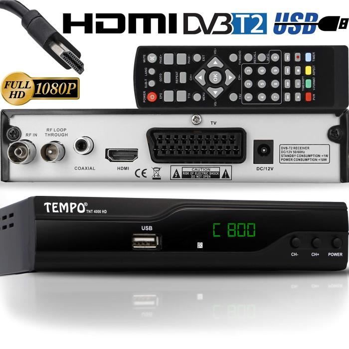 Tempo 4000 Décodeur Terrestre TNT - DVB T2 / HDMI Full HD / Récepteur TV / USB / Decodeur TNT / DVB-T2 / H.265 HEVC / PVR / TNT