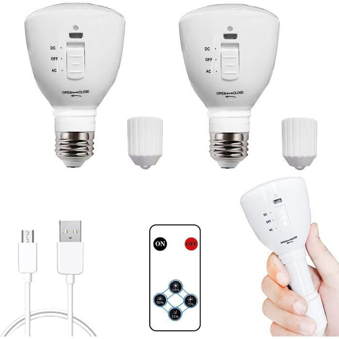 4 Pack Ampoules d'urgence Lumière LED rechargeable avec batterie de  secours, ampoules LED