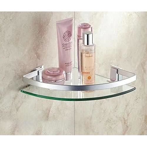 Étagère D'Angle En Verre Trempé 30 Cm – Chromée, 6 Mm D'Épaisseur – Salle De Bain, Chambre Ou Bureau