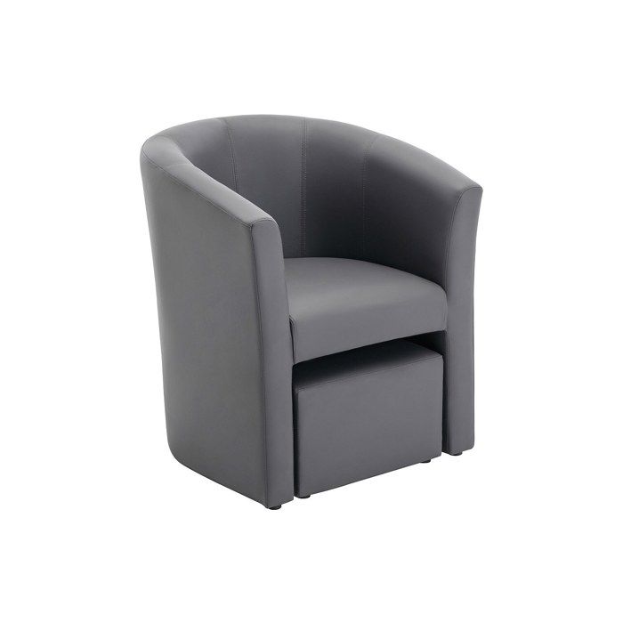 Fauteuil cabriolet et pouf en simili gris JOVANA