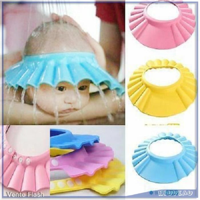 INGJIA Bonnet De Douche Bébé Jaune - Visière Réglable - Protection Yeux/Oreilles - 0.5 à 12 Ans