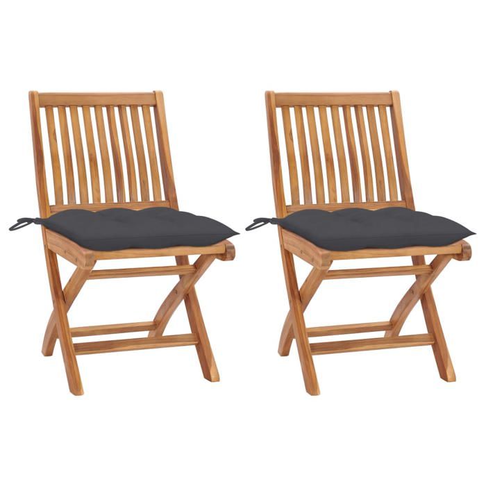 vidaXL Chaises pliables en teck avec coussins