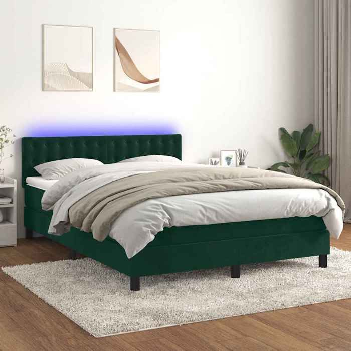 vidaXL Sommier à lattes de lit matelas et LED Vert foncé 140x200 cm 3134648