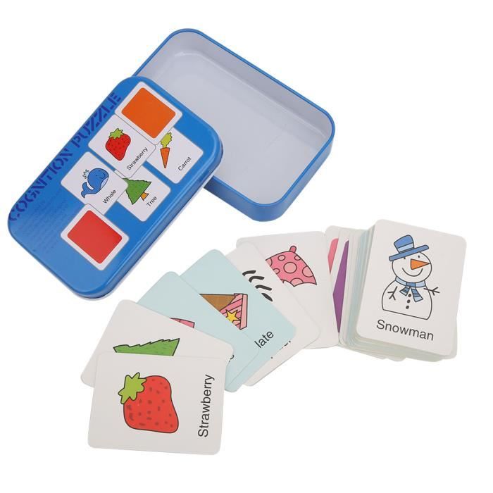 Vvikizy-Kid Learning Carte éducative précoce d'interaction parent-enfant  cognitive avec boîte de rangement (carte bleue de 30 pcs