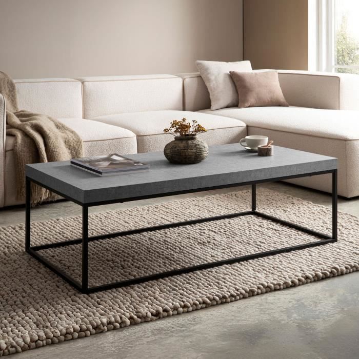 WOHNLING Table Basse Canapé de Salon Gris 120 cm Aspect Béton Grande Moderne WOHNLING Table Basse Canapé de Salon Gris 120 cm Aspect Béton Grande Moderne