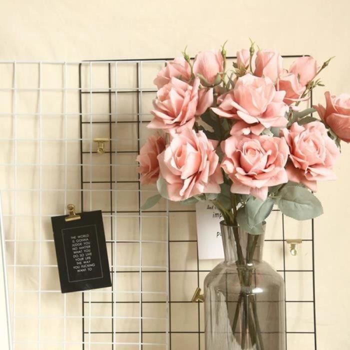 WF22293-Grandes fleurs artificielles en soie rose de haute qualité fausses  fleurs longues branches 3 têtes de mariage maison mur t - Cdiscount Maison