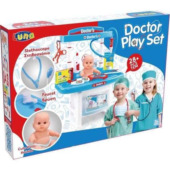 Luna Ensemble De Jeux De Medecin Avec Poupee Bebe Et Accessoires 28 Pieces 45cm Cdiscount Jeux Jouets