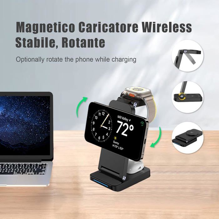 Chargeur Sans Fil 5 En 1 Avec Horloge Et Veilleuse – Compatible IPhone, Apple Watch, AirPods