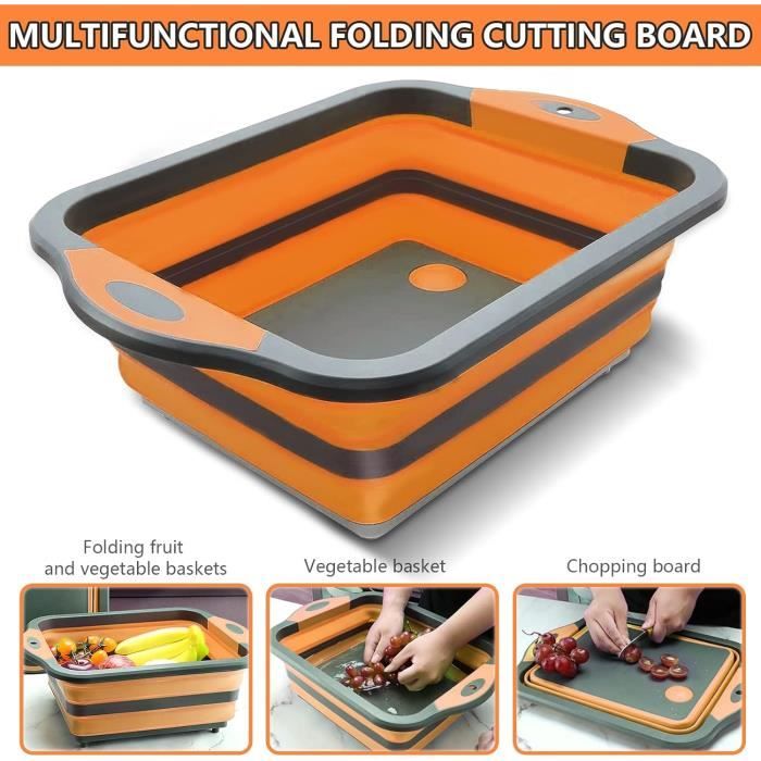 Cadeau Pour Camping Cariste KADAX Planche à Découper Avec égouttoir Et Poignée, Plastique, Gris Foncé Cuisine Meuble